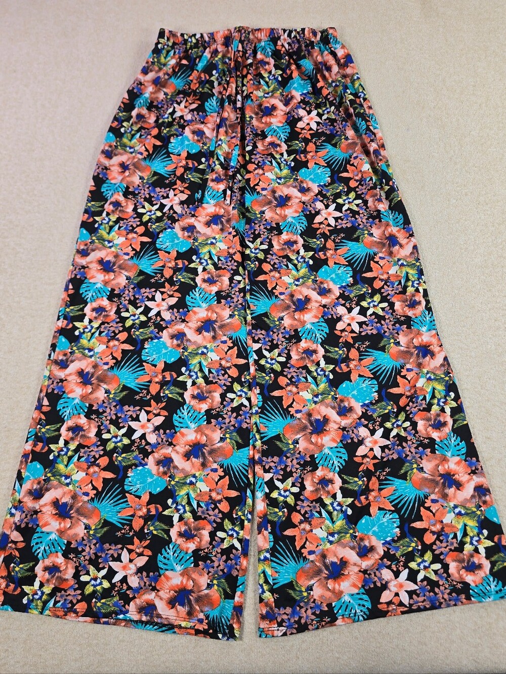Star Vixen Womens 1X Floral Wide Leg Pants Elastic Waist Tropical Pull On